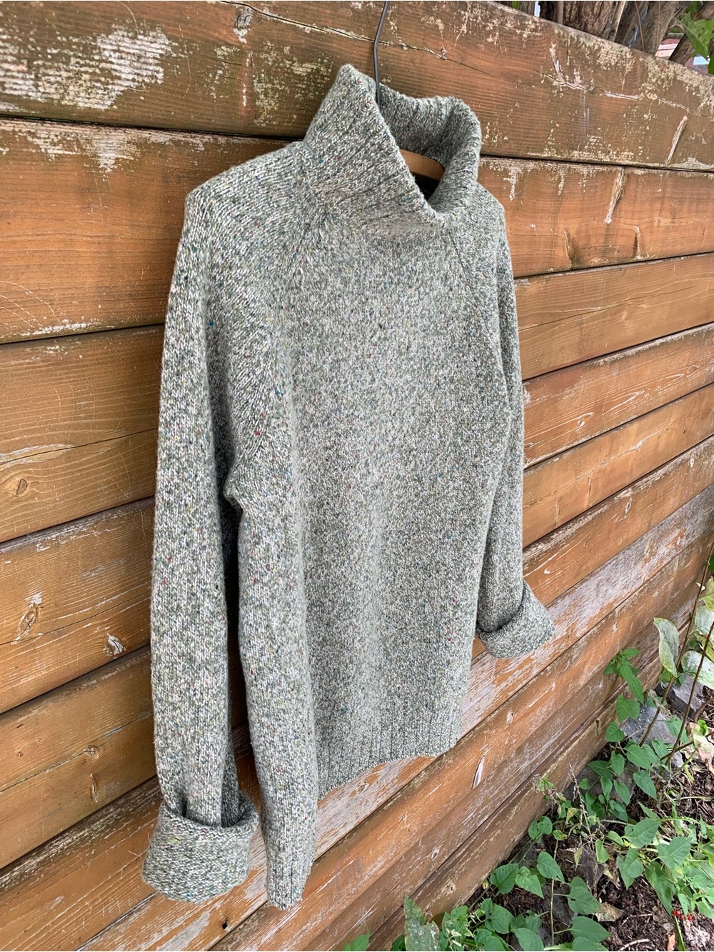 Frank And Oak Green Lambswool Turtleneck Sweater Unisex Speckled Knit Size S